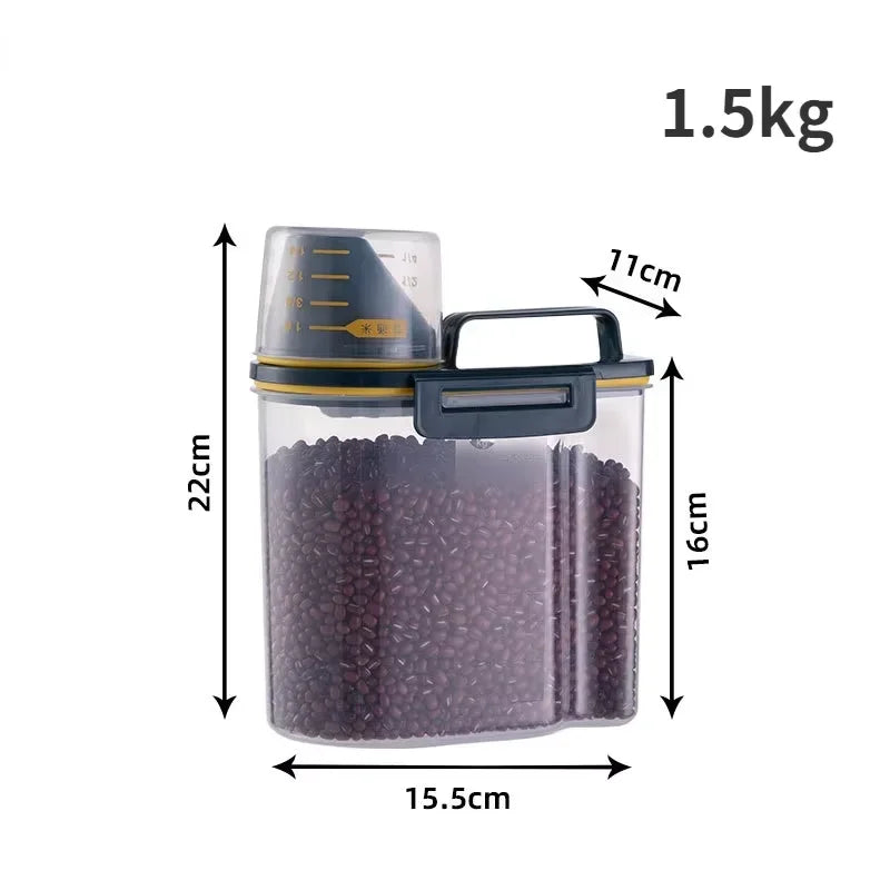 #1.5kg/2kg Dog Cat Food Pail Plastic Storage Tank with Measuring Cup Container Moisture-proof Sealed Jar Pet Supplies Accessories