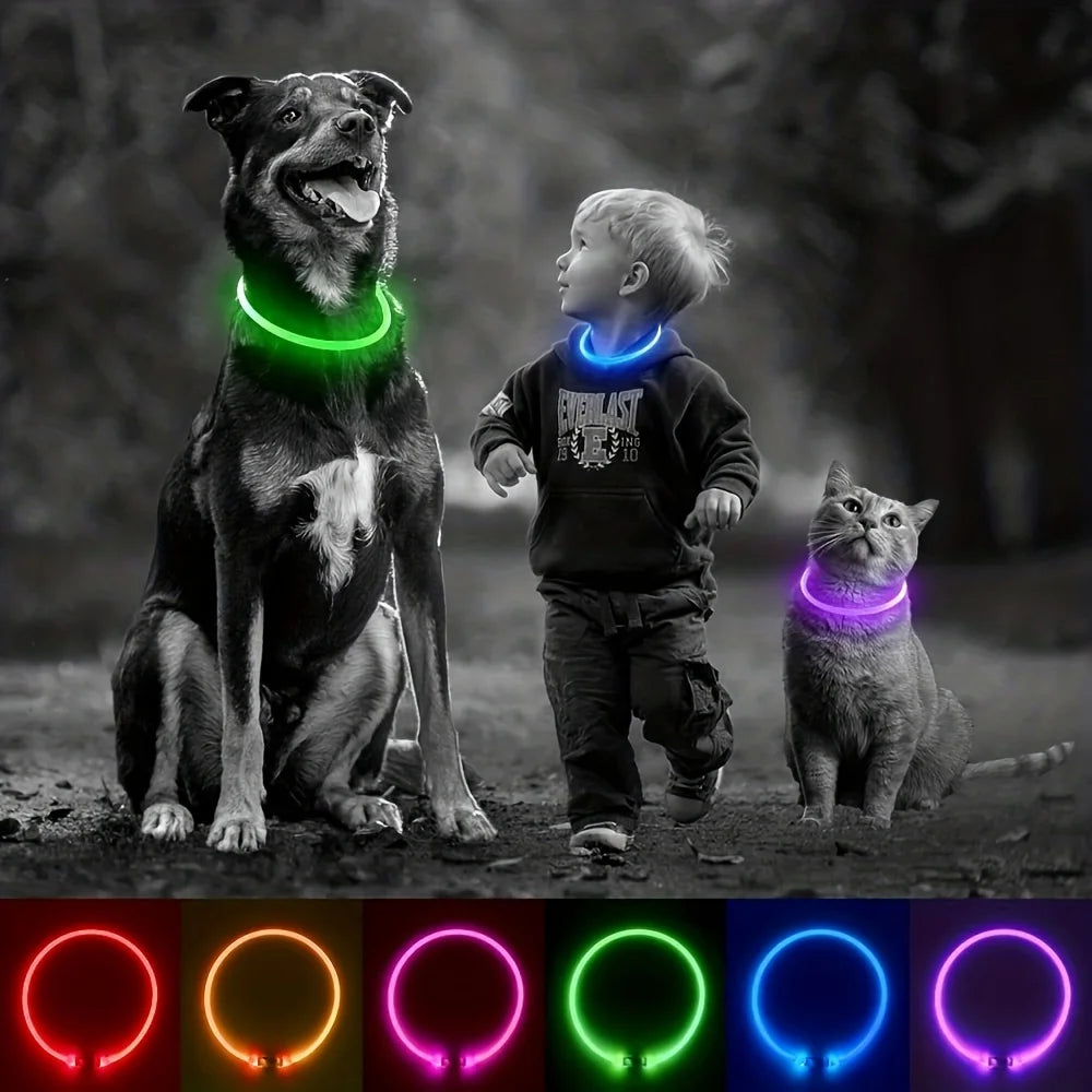 #Pet Dog LED Light Collar Luminous Anti-Lost Dog Collar USB Rechargeable Dog Necklace Collar