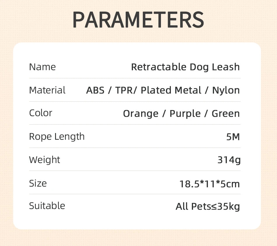 5M Automatic Retractable Dog Leash with LED