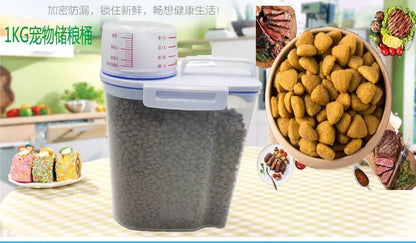 #1.5kg/2kg Dog Cat Food Pail Plastic Storage Tank with Measuring Cup Container Moisture-proof Sealed Jar Pet Supplies Accessories