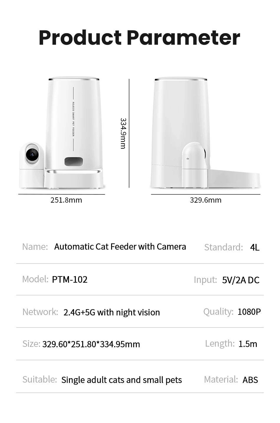 4L Automatic Cat Feeder With 360°Rotating Camera