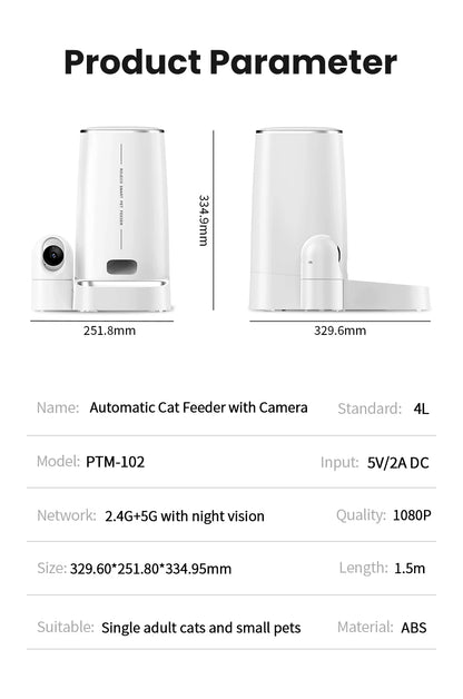 4L Automatic Cat Feeder With 360°Rotating Camera