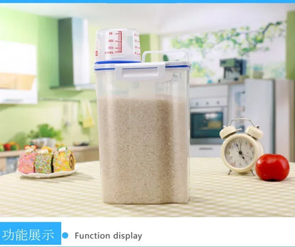 #1.5kg/2kg Dog Cat Food Pail Plastic Storage Tank with Measuring Cup Container Moisture-proof Sealed Jar Pet Supplies Accessories