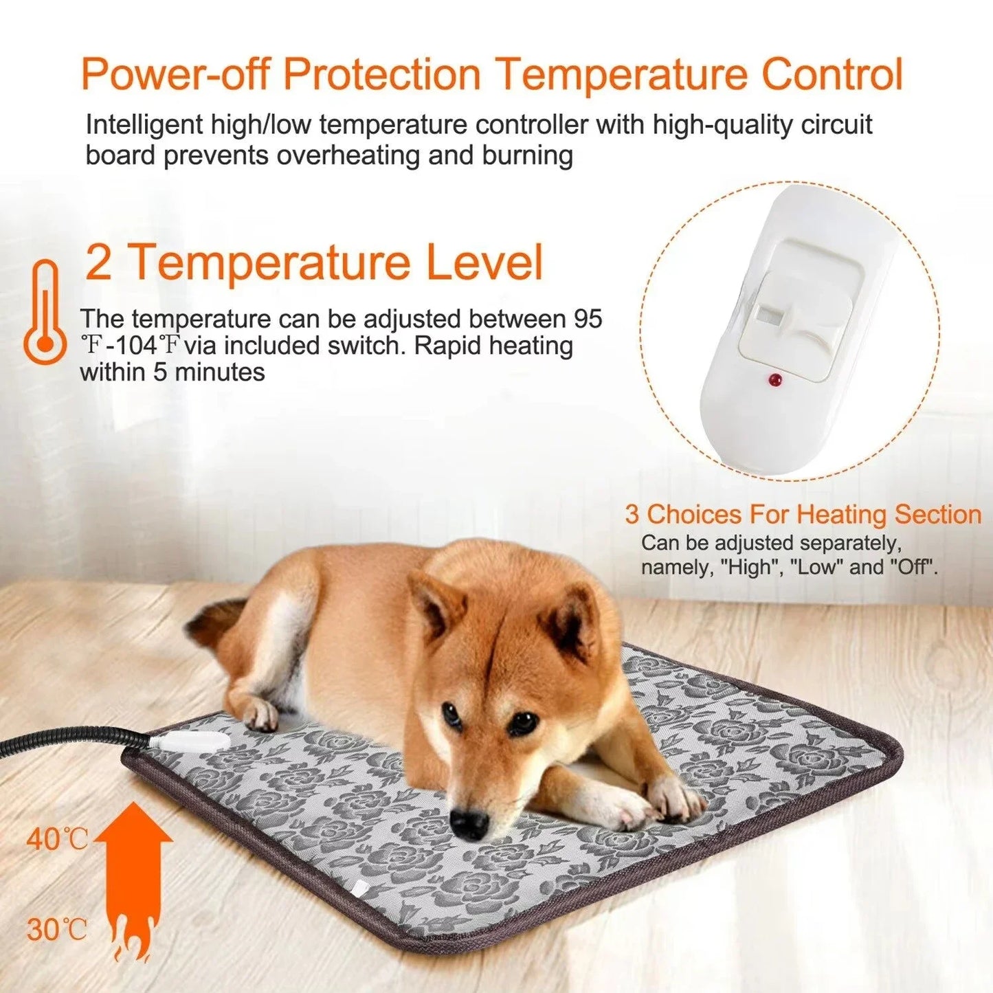 Buddypet Electric Heated Mat Pet Temperature Adjustable and Waterproof