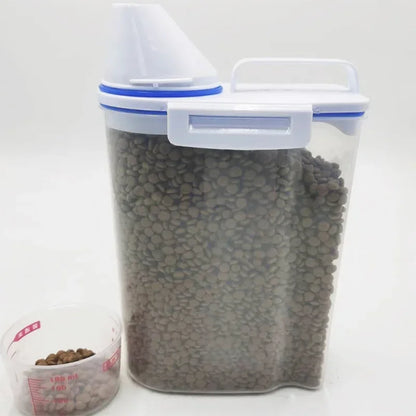 #1.5kg/2kg Dog Cat Food Pail Plastic Storage Tank with Measuring Cup Container Moisture-proof Sealed Jar Pet Supplies Accessories