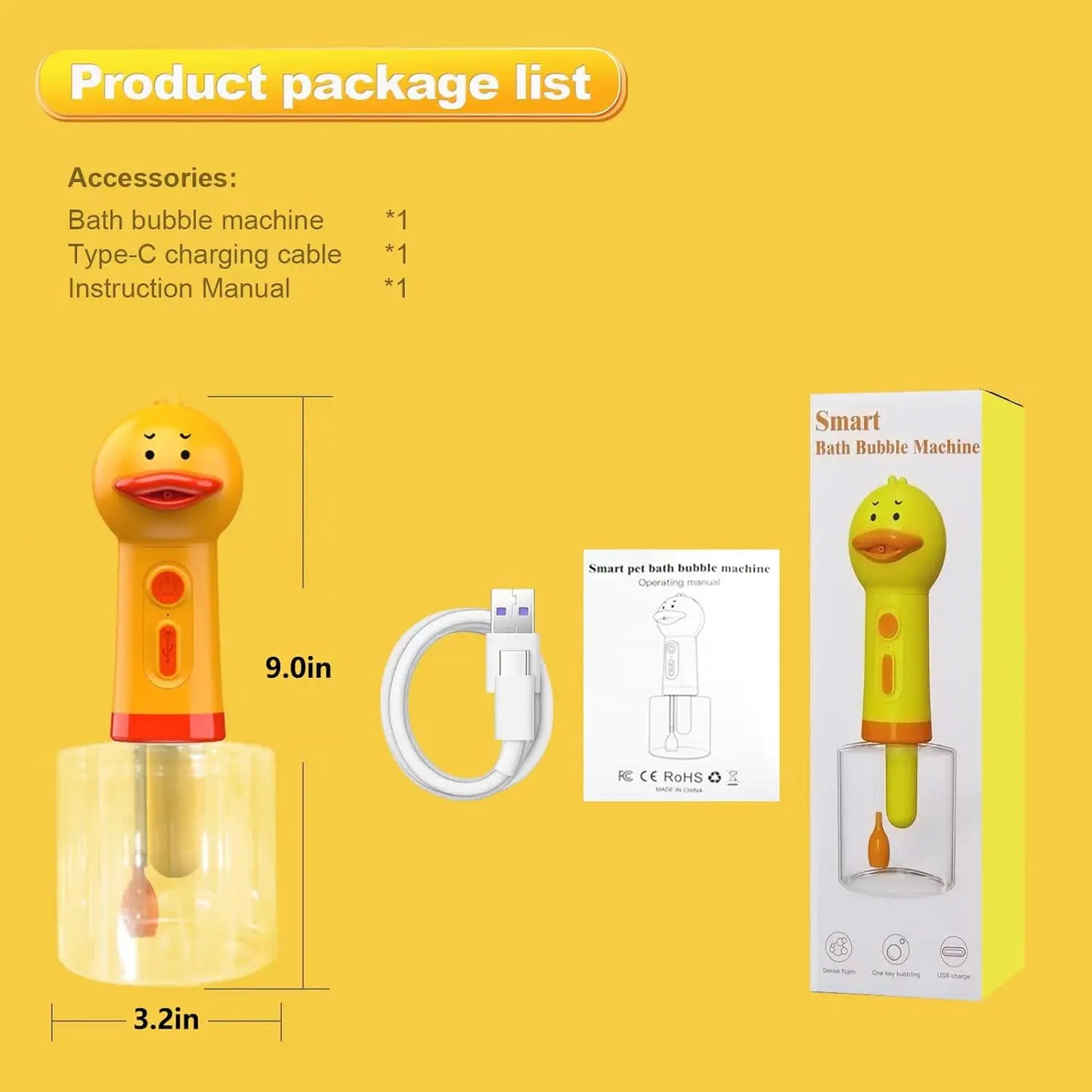 #Yellow Duck Pet Cleaning Bathing Electric Foam Machine Usb Charging Automatic Soap Dispenser Foam Machine Pet Accessories