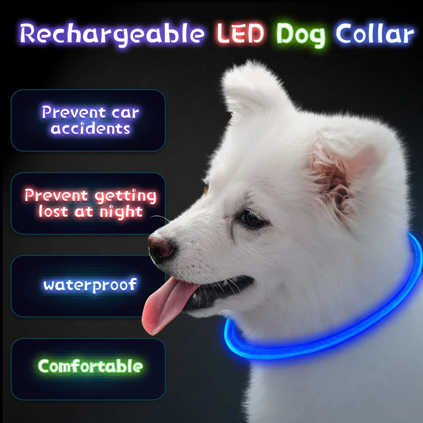 #Pet Dog LED Light Collar Luminous Anti-Lost Dog Collar USB Rechargeable Dog Necklace Collar