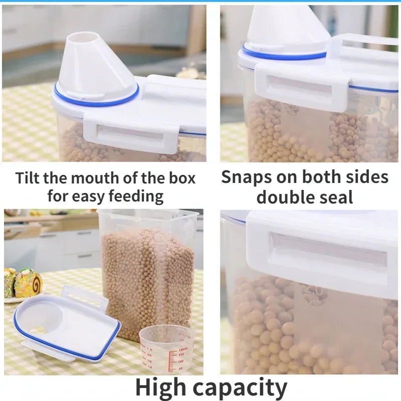 #1.5kg/2kg Dog Cat Food Pail Plastic Storage Tank with Measuring Cup Container Moisture-proof Sealed Jar Pet Supplies Accessories