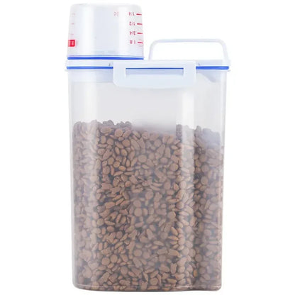 #1.5kg/2kg Dog Cat Food Pail Plastic Storage Tank with Measuring Cup Container Moisture-proof Sealed Jar Pet Supplies Accessories