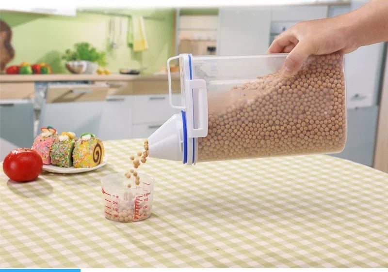 #1.5kg/2kg Dog Cat Food Pail Plastic Storage Tank with Measuring Cup Container Moisture-proof Sealed Jar Pet Supplies Accessories